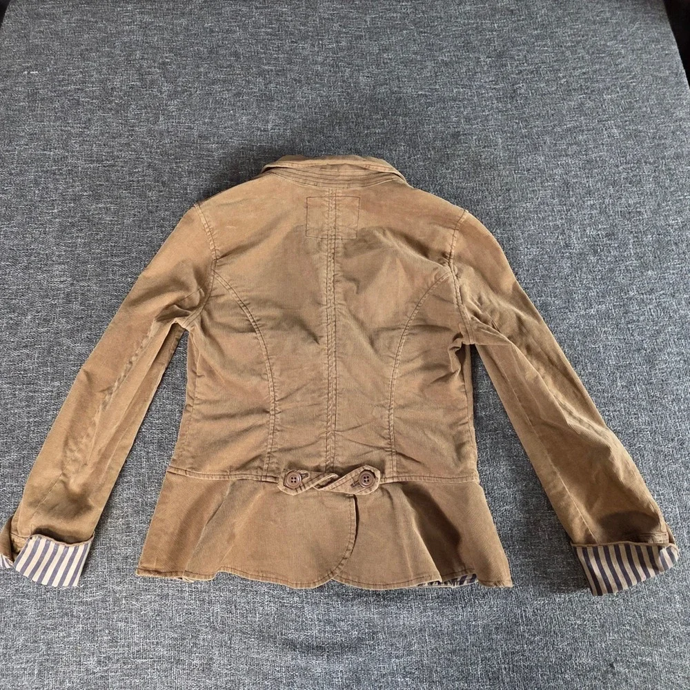 Anthropologie Pilcro Brown Corduroy Blazer Peplum Jacket Striped Cuffs Size 6